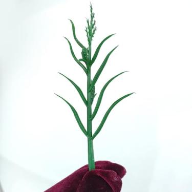 Imagem de 100 peças de simulação de mudas de milho, modelos de plástico de plantas verdes para culturas e cenários de culturas, talos de milho, conjunto de enfeites de fazenda de jardim, mini planta acessório