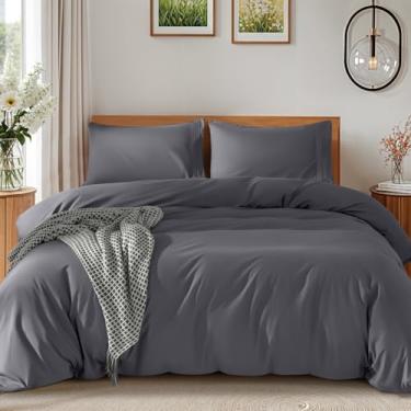 Imagem de DEITAS Jogo de cama Queen com capa de edredom de microfibra – 3 peças de microfibra extra macia pré-lavada, leve e respirável para todas as estações (Queen, cinza escuro-4)