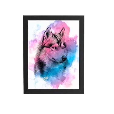 Imagem de Quadro Cachorro Husky Siberiano Moldura Aquarela 20X30Cm - Plimshop