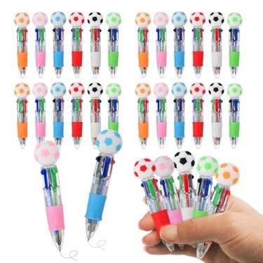 Imagem de emzrivo 24 peças de lembrancinhas de futebol multicoloridas em uma caneta 4 em 1 fofa e divertida caneta esferográfica Kawaii em massa para sacolas esportivas (futebol)