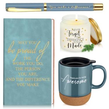Imagem de Sayglossy Conjunto de 4 peças de presentes de agradecimento para homens e mulheres, reconhecimento de equipe, caderno de agradecimento inspirador, caneca de café, caneta de vela perfumada, presente
