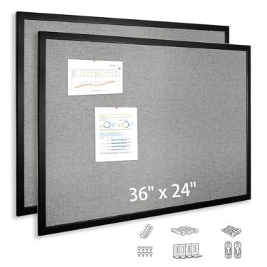 Imagem de VEIZXUN Quadro de avisos 91 x 61 cm, pacote com 2, quadro de cortiça para paredes, quadros de avisos emoldurados em madeira com tela cinza, quadro de cortiça montado na parede para escritório, escola