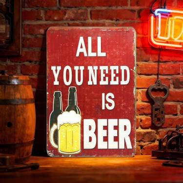 Imagem de 1 placa vintage de lata para bebida - Arte de parede de metal retrô chocolate leite e café para decoração de bar café, placa de bar de cerveja enferrujada e limonada, vermelha