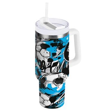 Imagem de xigua Copo esportivo de futebol de 850 g com tampa e canudo, copo de aço inoxidável com isolamento de vácuo duplo para garrafa de água esportiva, copo de café para viagem à prova de vazamento para