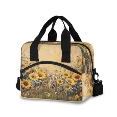 Imagem de Blueangle Lancheira isolada com estampa caprichosa de girassóis de jardim, alça de ombro removível e alça - lancheira reutilizável para homens e mulheres (534)