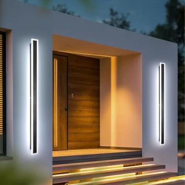 Imagem de SUCICNISD Pacote com 2 arandelas de parede externas de 59,1 polegadas pretas modernas luminárias de parede externa para casa 3CCT luz de parede externa longa de acrílico regulável para garagem