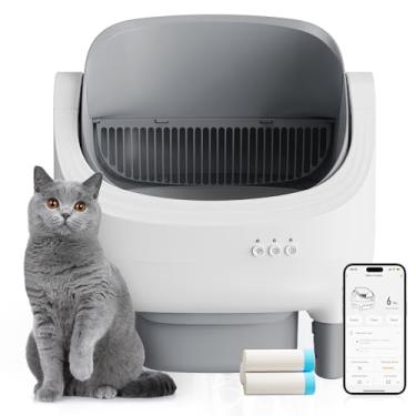 Imagem de MMGOPET Caixa de areia para gatos com tampa aberta, caixa de areia automática para vários gatos com lixeira de 10,5 L, sensores de segurança avançados, operação silenciosa, fácil de limpar (cinza)