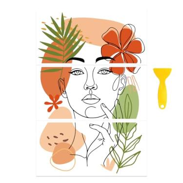 Imagem de Peacoblue Adesivo decalque de transferência para decoração de móveis artesanato 15 x 30 cm linha boêmia rosto feminino, 3 peças à prova d'água UV DTF transferência para gaveta cômoda vidro porcelana