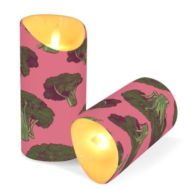 Imagem de ATTX Pacote com 2 velas sem chama com padrão de brócolis – Velas de pilar de LED de 7,6 cm x 15 cm com controle remoto e temporizador para casa, casamento, decoração de acampamento #297