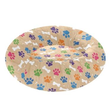 Imagem de SEHANY Cama de cachorro fofa com estampa de pata para cachorro, removível e lavável, pequena cama redonda para gatos, cama fofa super macia para animais de estimação com fundo antiderrapante para cães