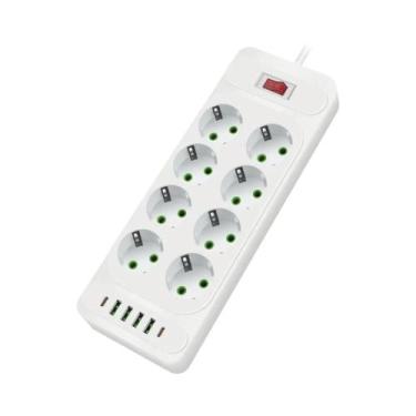 Imagem de Tomada Múltipla Com Plugue EU E Cabo De Extensão De 2m, Protetor Contr