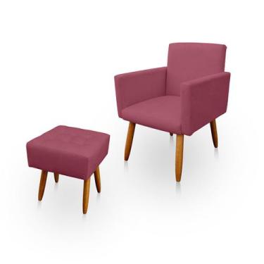 Imagem de Poltrona Decorativa Nina com Puff New para Sala e Quarto Suede - LH De