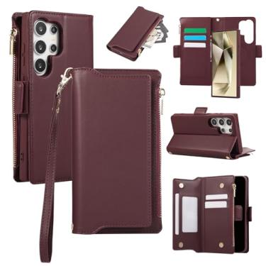 Imagem de Capa carteira para Samsung Galaxy S25 Ultra, bolso com zíper magnético [destacável] capa de couro com compartimentos para cartões e dinheiro, [bloqueio RFID] Capa com alça de pulso e cordão para