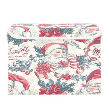 Imagem de SEHANY Linda caixa de armazenamento de Papai Noel de Natal com tampas e alças, organizador de cestas de armazenamento de tecido dobrável, caixas de armazenamento de cubos grandes para roupas, cobertor