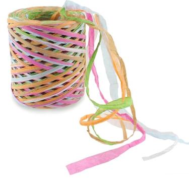 Imagem de SHRJ Fita de papel de ráfia 262 pés colorido fosco embalagem fita de barbante de cor mista corda natural fio de ráfia para embrulho de presente de Natal de Natal (5 cores azul branco rosa verde