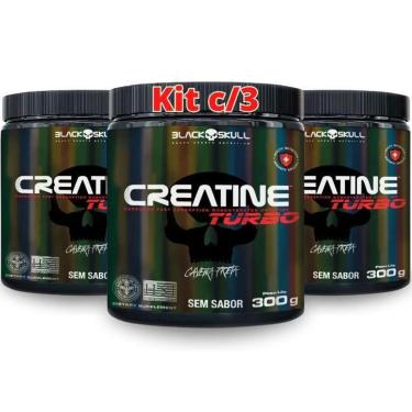 Imagem de kit 3X Creatina Monohidratada Creatine Turbo Black Skull 300g Energia Força Ganho de Massa Muscular-Unissex