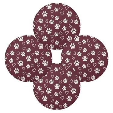 Imagem de Wassud Jogo americano conjunto de 4 tapetes redondos com estampa de pata para cozinha e jantar, tapetes laváveis e resistentes ao calor, decoração de mesa 39 cm