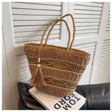 Imagem de Bolsa de palha com borla, bolsa de ombro, bolsa de praia, bolsa versát