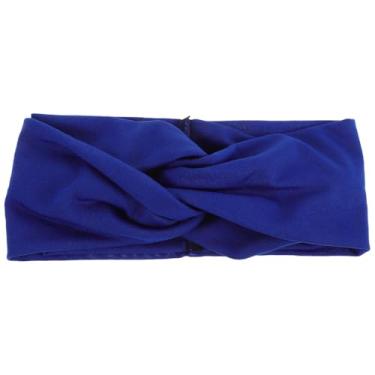 Imagem de Bandas de cabelo com nó de torção feminino de cabeça larga com nós elásticos elásticos para Criss Cross Turban liso headwrap vintage acessórios de cabelo azul