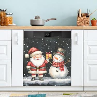 Imagem de xigua Linda capa magnética de boneco de neve de Natal, adesivos magnéticos decorativos antiarranhões para painel de geladeira e lava-louças, decoração personalizada de cozinha doméstica 58 x 66 cm