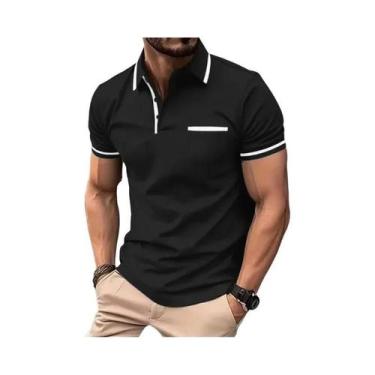 Imagem de Camisa Polo Masculina Leve E Respirável Com Zíper De 1/4, Manga Curta 