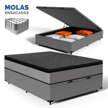 Imagem de Cama Box Baú com Colchão de Molas Ensacadas Pillow Top UmaFlex Vitta Casal 138cm