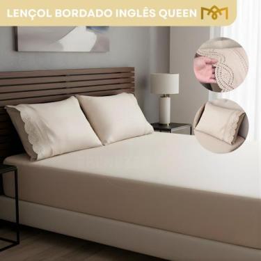 Imagem de Jogo De Lençol Queen Padrão 3 Peças Bordado Inglês 400 Fios Microperca
