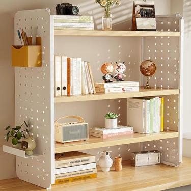 Imagem de Prateleira organizadora de mesa com várias camadas com furos feitos de moldura e placas de aço, suporte de carga forte para decoração de casa de escritório, cozinha (cor: madeira, tamanho: 40 * 20