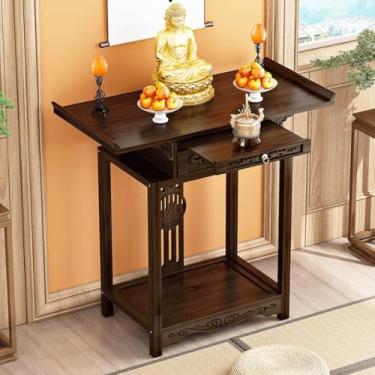 Imagem de Mesa de altar budista de bambu com gavetas, armário de nicho simples para casa, mesa de oferta chinesa, móveis elegantes de santuário (80 x 40 x 100 cm/31,4" x 15,7" x 39,3")