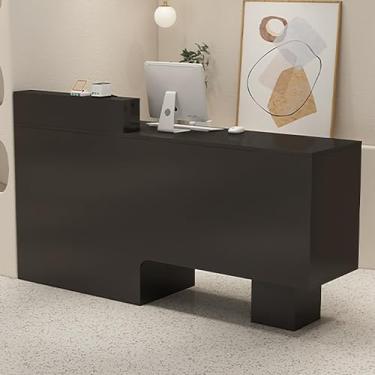 Imagem de Mesa de recepção moderna com grande armazenamento e gaveta com trava, balcão de caixa de varejo para lojas e salões - mesa de recepção da recepção (preto direito, 110 x 50 x 105 cm)