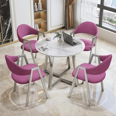 Imagem de Conjunto de mesa de negociação para sala de conferências, mesa redonda de recepção de escritório e conjunto de cadeira de sala de estar, mesa redonda de ardósia PU/algodão e linho conjunto de 5 peças