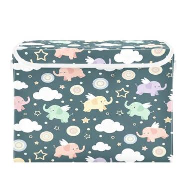 Imagem de Burbuja Caixa de armazenamento de elefante com tampa e alças, grande caixa de armazenamento dobrável para prateleiras armário quarto escritório organizador