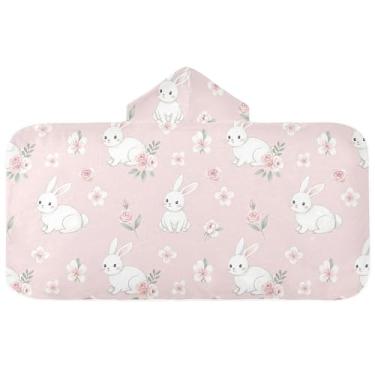 Imagem de Burbuja Toalha de banho com capuz de coelho para crianças, toalha de praia de pelúcia macia absorvente para chá de meninas e meninos 3-10 anos, 61 x 127 cm
