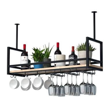 Imagem de Rack de vinho moderno montado na parede com suporte de vidro, prateleira de vinho de metal elegante para cozinha e bar, solução de armazenamento flutuante para taças de vinho, armário decorativo preto