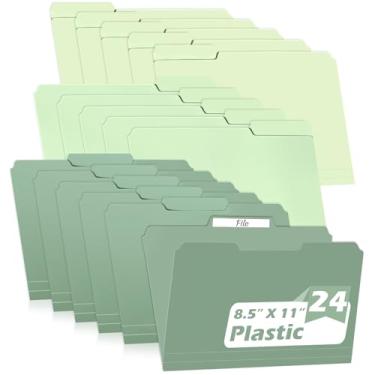 Imagem de Pacote com 24 pastas de arquivo coloridas pastas de arquivo verdes de plástico tamanho carta 1/3 abas cortadas pasta de arquivo com etiquetas adesivas Pastas de arquivo Manila 21 x 28 para documentos