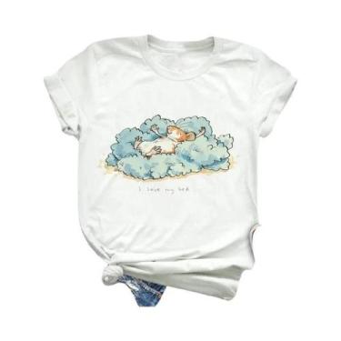 Imagem de Camiseta Feminina Com Estampa Animal, Manga Curta, Moda Fofa, Roupas D