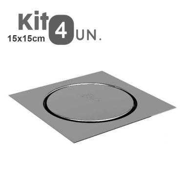 Imagem de Kit 4 Ralos Click Inteligente Aço Inox 15x15 Pop Up Banheiro Lavabo Casa