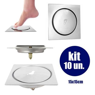 Imagem de Ralo Inteligente Pop Up Click 15X15 Banheiro Aço Inox 10 Un.