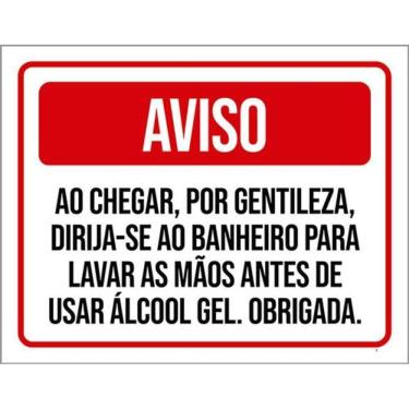 Imagem de Kit 5 Placas Aviso Chegar Banheiro Usar Álcool Gel 36X46