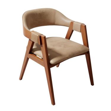 Imagem de Cadeira de Jantar em Madeira Lina Estofada Couríssimo Bege CCS