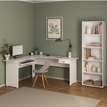 Imagem de Conjunto Sala de Estar 1 Escrivaninha e 1 Estante com 5 Prateleiras Multy Branco