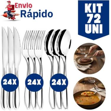Imagem de Kit Jogo De Talheres Talher Em Inox 72 Peças 24 Garfo 24 Faca Serra E 