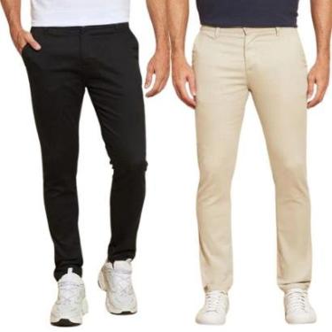 Imagem de Kit 2 Calças de Sarja Chino Com Bolso Traseiro Embutido Alfaiataria-Masculino