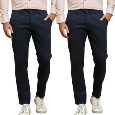 Imagem de Kit 2 Calças de Sarja Chino Com Bolso Traseiro Embutido Alfaiataria-Masculino