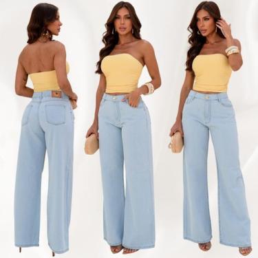 Imagem de Calça Jeans Wide Leg Feminina Cintura Alta Modeladora Look Elegante Co