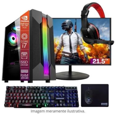 Imagem de Computador PC Gamer Completo Tob Intel Core i7 16gb De Memória SSD 240GB Placa De Video Geforce 4gb Monitor 21.5 Com Teclado, Mouse, Mouse Pad E Headset
