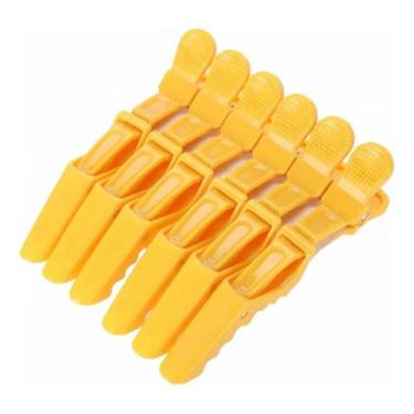 Imagem de Kit 6 Presilhas Cabelo Bico Crocodilo Separar Mechas Amarelo - generic