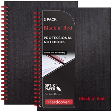 Imagem de Black n' Red Caderno, capa dura durável, papel óptico premium, compatível com aplicativo Scribzee, ecologicamente correto, encadernação em espiral, 21 x 13 cm, 70 folhas pautadas de dupla face (pacote