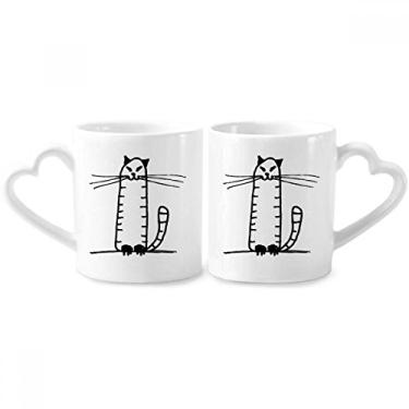 Imagem de Conjunto de canecas de porcelana para casais, listras, gatos, linhas, preta, para casais, coração