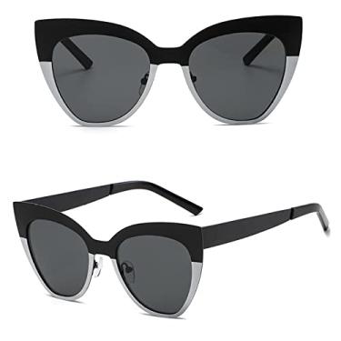 Imagem de Óculos de sol vintage branco preto olho de gato feminino de luxo retrô grandes óculos de sol armação de metal óculos de condução, preto branco preto, tamanho único